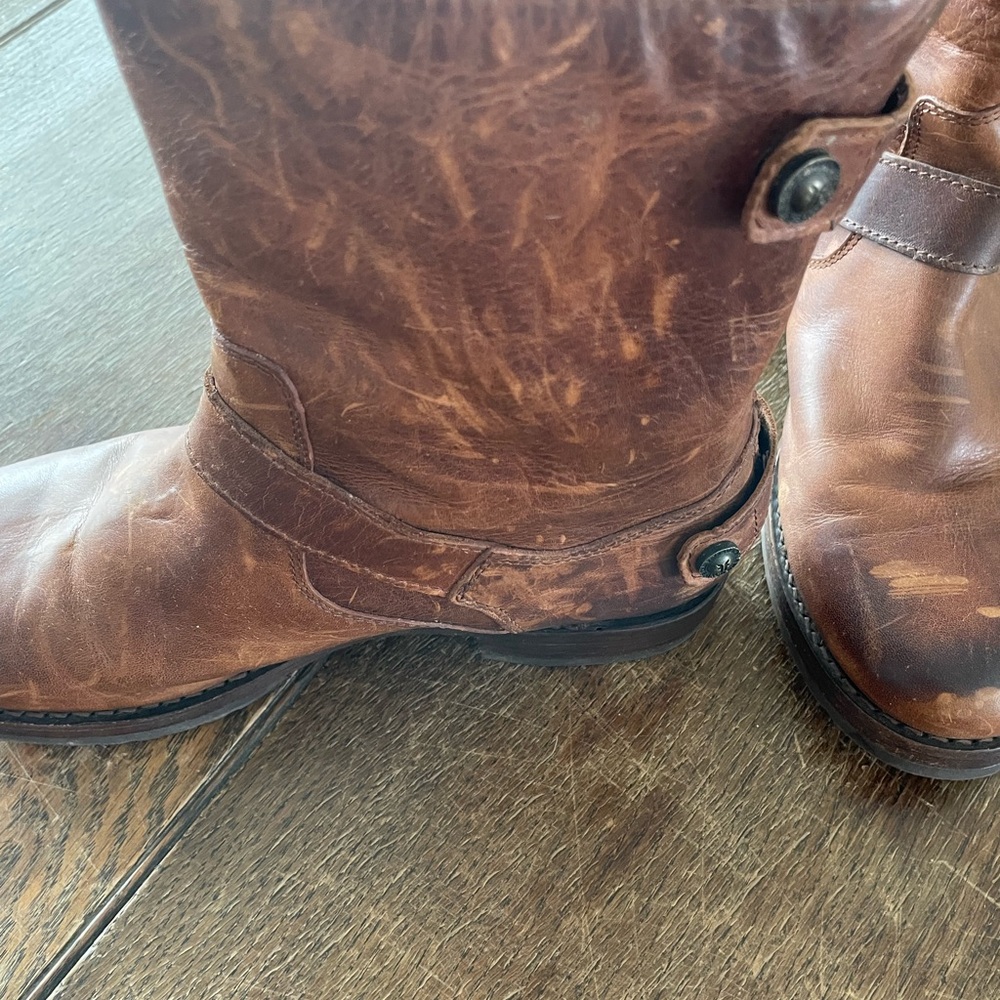 Frye Chestnut Brown Leather Lace-Up Harness Boots - Picture 8 of 14